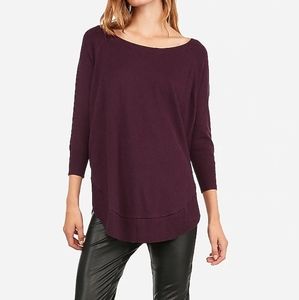 Express Extreme Circle Hem Sweater Tunic Burgundy 3/4 sleeve Maroon Wine